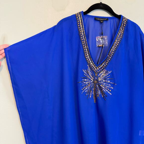 Club Z Collection Swimwear Cover Up Kaftan Dress XL Royal Blue Embellished NWT - Picture 5 of 8